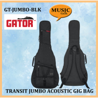 Gator Jumbo Acoustic Guitar Bag Transit Black 3/4" Thick Foam Padding Covered with Plush Micro-Fleece Lining