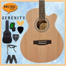 Serenity Beginner Acoustic Guitar Satin Natural Free Bag, Strap Capo Pickcase pick Tuner
