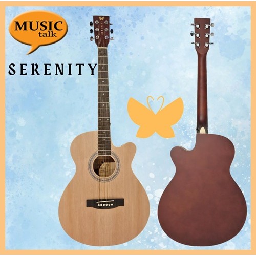 Serenity Beginner Acoustic Guitar Satin Natural Free Bag, Strap Capo Pickcase pick Tuner