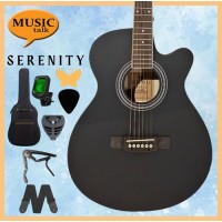 Serenity Beginner Acoustic Guitar Satin Black Free Bag, Strap Capo Pickcase pick Tuner