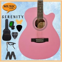 Serenity Beginner Acoustic Guitar Satin Pink Free Bag, Strap Capo Pickcase pick Tuner