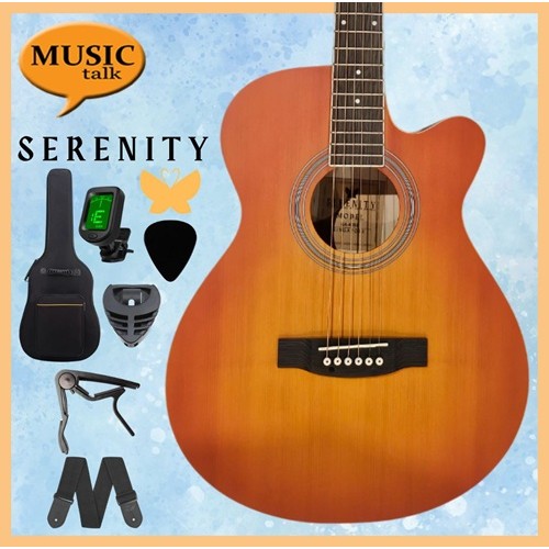 Serenity Beginner Acoustic Guitar Satin Sunburst Free Bag, Strap Capo Pickcase pick Tuner