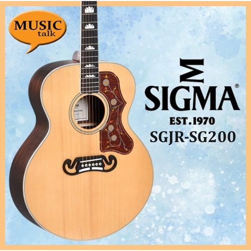 Sigma SGJR-SG200 Acoustic Guitar Jumbo Full Solid Adirondack Spruce and Indian Rosewood side and Back