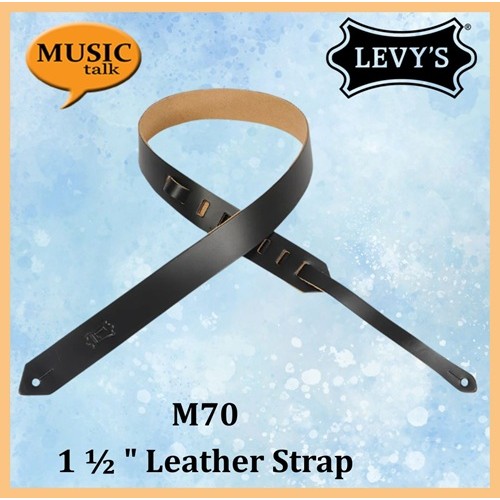 Levys Guitar Leather Strap M70 Black 1 1/2 Inch Wide Made In Canada