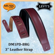 Levys Guitar Leather Strap DM1PD-BRG burgundy 3 Inch Wide Made In Canada