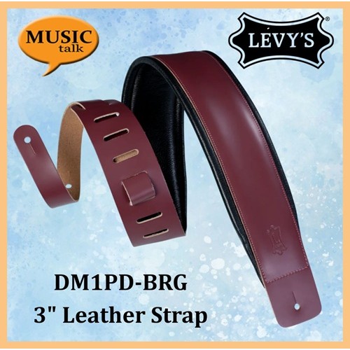 Levys Guitar Leather Strap DM1PD-BRG burgundy 3 Inch Wide Made In Canada