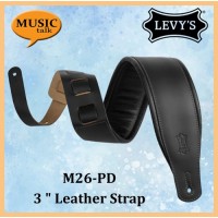 Levys Guitar Leather Strap M26PD-Black 3 Inch Wide Made In Canada