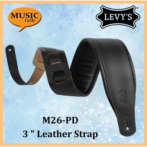 Levys Guitar Leather Strap M26PD-Black 3 Inch Wide Made In Canada