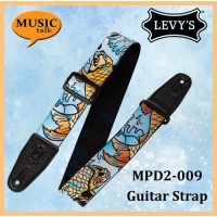 Levys Guitar Strap MPD2-009 striking koi fish pattern with blue waves, orange and gold accents Made In Canada