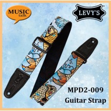 Levys Guitar Strap MPD2-009 striking koi fish pattern with blue waves, orange and gold accents Made In Canada