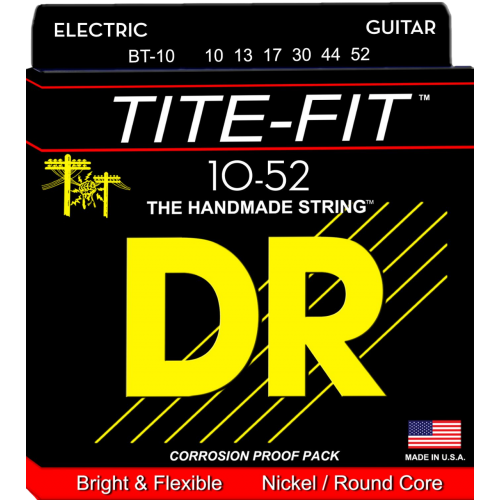 DR String 10-52 for Electric Guitar Nickel round Core Bright and Flexible Tite-Fit