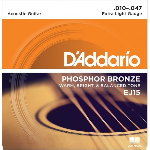 D'Addario Phosphor Bronze Acoustic String EJ15 Gauge(10-47)