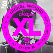 D'Addario Nickel Wound 3 Sets Electric Strings EXL120-3D Gauge(9-42)